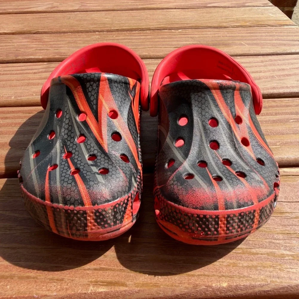 Crocs Kids Classic Clog Black Red Orange Flame Graphic Slip On Shoes Kids 8